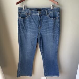 Talbots Women’s Crop Flare‎ Denim Jeans Blue Mid Rise Size 14 EUC 24 In Inseam